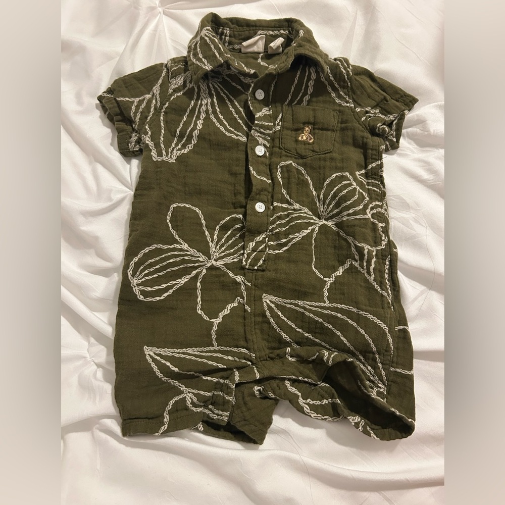 GAP Olive Green Baby Romper with White Accents